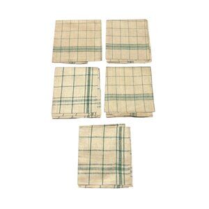 Vintage Czechoslovakian Kitchen Towels Set of 5 Linen Unused Green Plaid